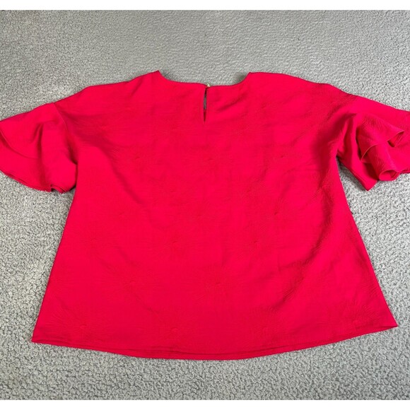 Liz Clairborne Blouse Womens M Red Floral Bell Sleeve Stretch Textured - Picture 6 of 12